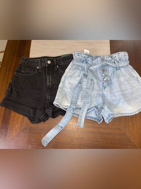 Womens Size 00 Denim Shorts Lot High Rise Black & Light Wash Mom Shorts NWT